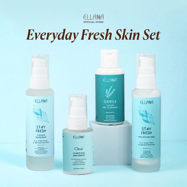 Everyday Fresh Skin Set: Gentle Low pH Gel Cleanser, Stay Fresh Toner Essense, Clear Clarifying Skin Serum, & Stay Fresh Moisturizer