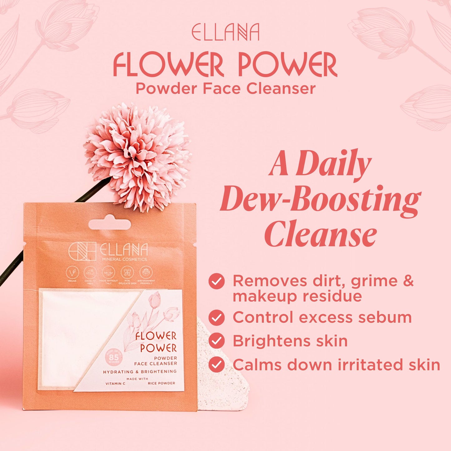 Flower Power Skincare Set of 3: Powder Cleanser, Jar, Toner, Moisturizer