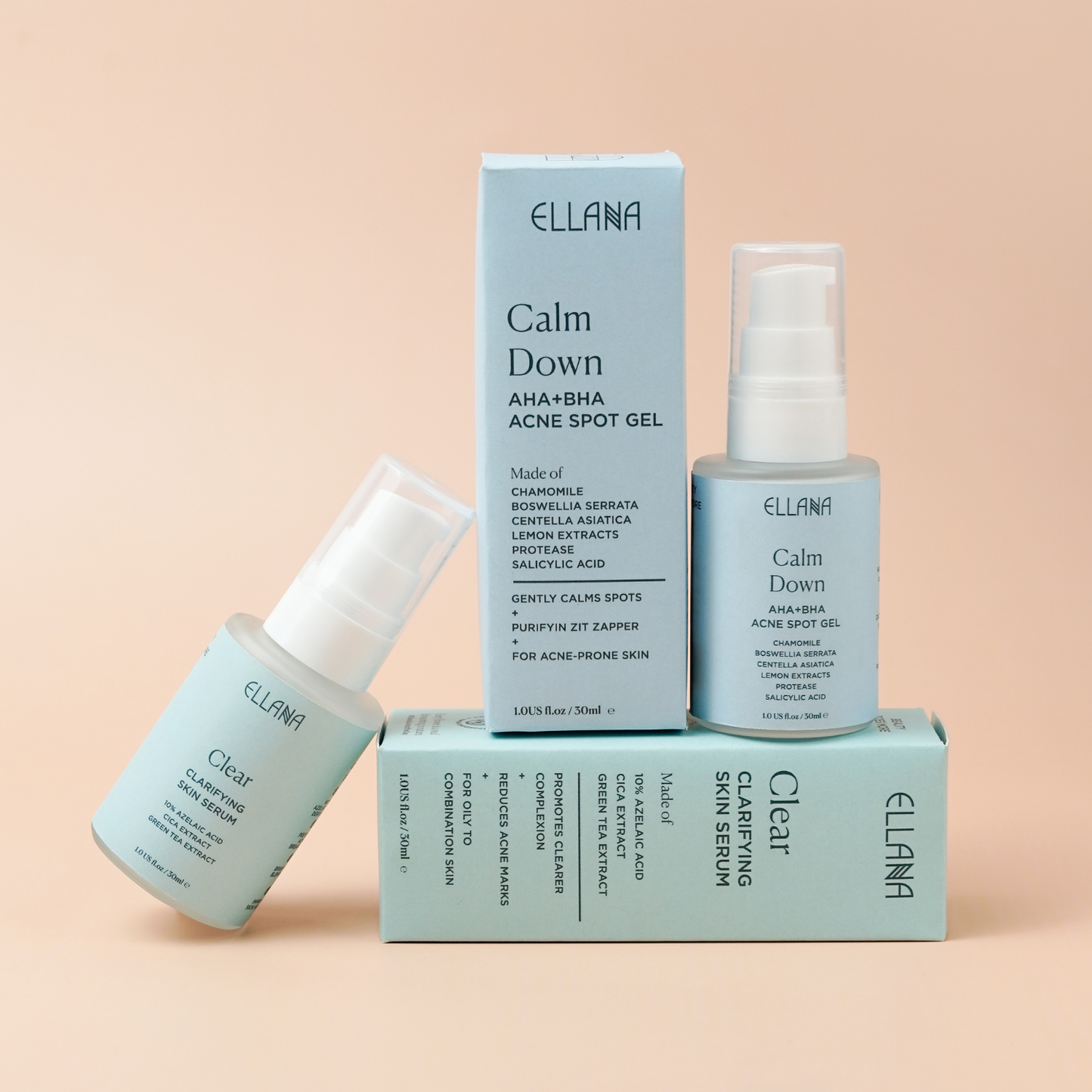 Treat Acne Duo: Clear Skin Serum + Calm Down AHA+BHA Acne Spot Gel & Exfoliating Skin Serum