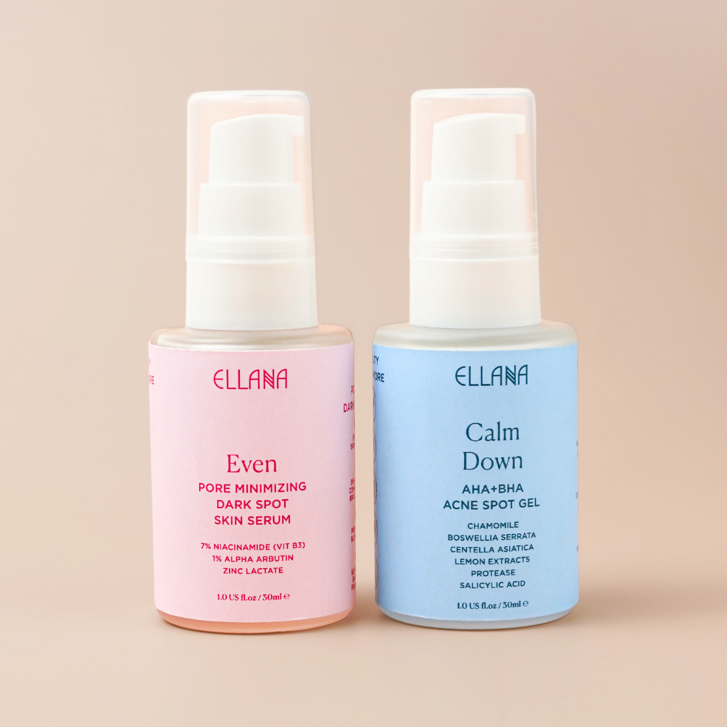 Treat Acne Duo: Even Skin Pore Minimizing Dark Spot Skin Serum + Calm Down AHA+BHA Acne Spot Gel & Exfoliating Skin Serum