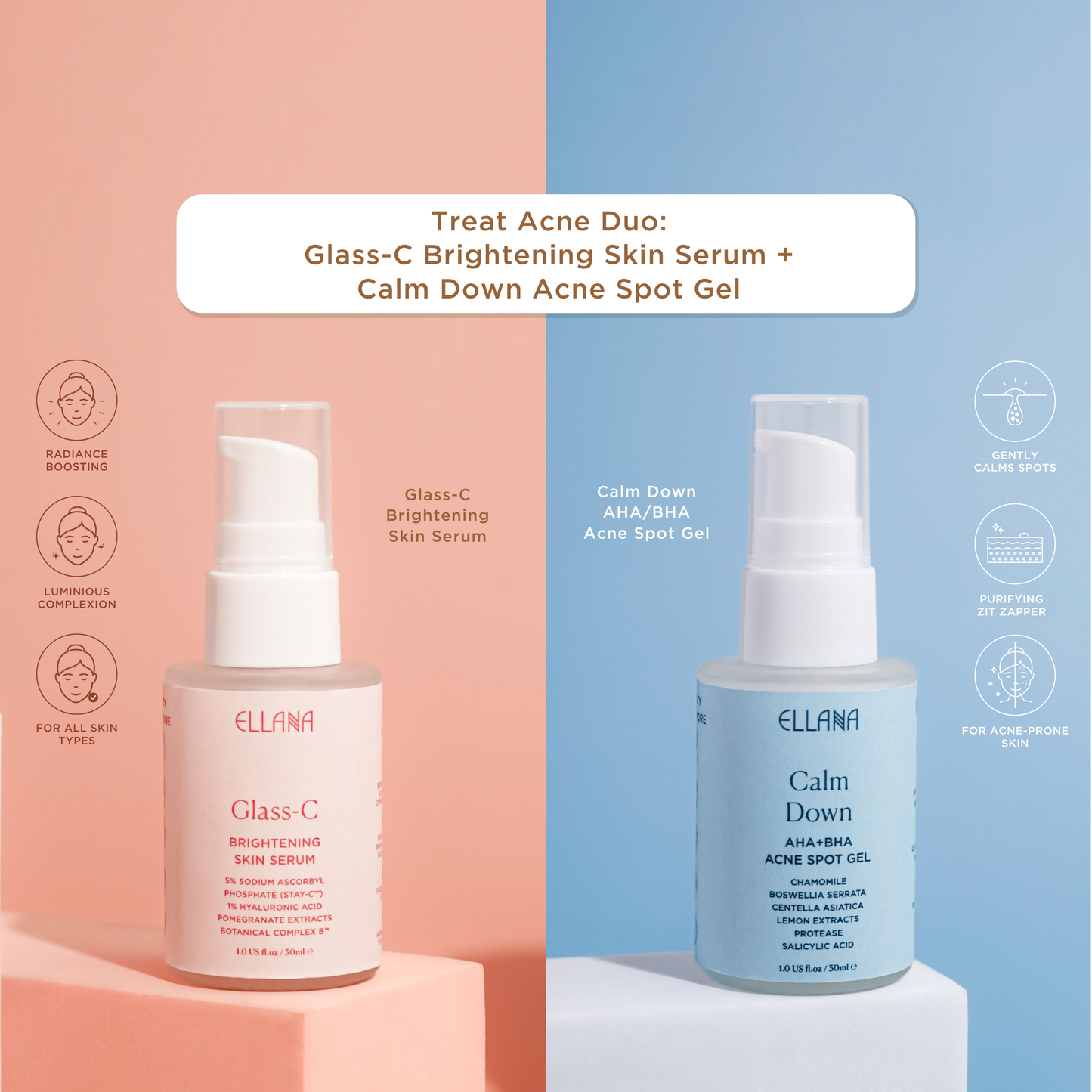 Treat Acne Duo: Glass C Skin Serum + Calm Down AHA+BHA Acne Spot Gel & Exfoliating Skin Serum