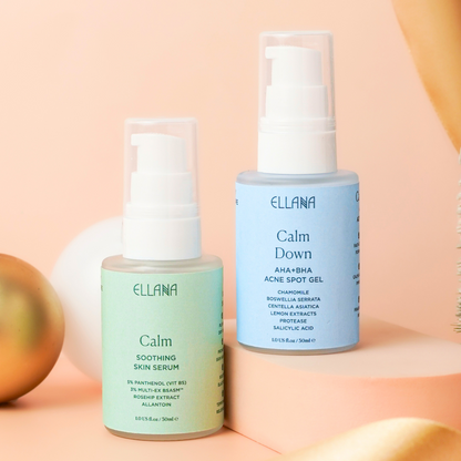 Treat Acne Duo: Calm Soothing Skin Serum + Calm Down AHA+BHA Acne Spot Gel & Exfoliating Skin Serum